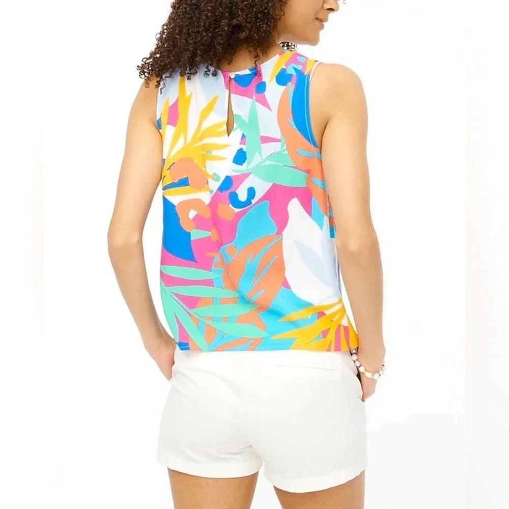 J. Crew Sleeveless Shell Top in Island Tropical Turquoise Blue Pink Large